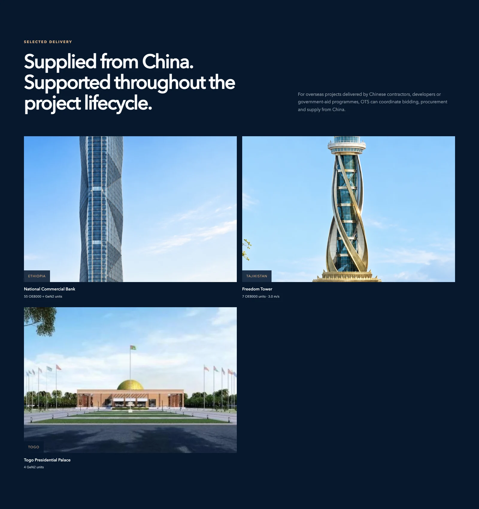 OTS 官网跨境项目全生命周期交付案例完整板块截图