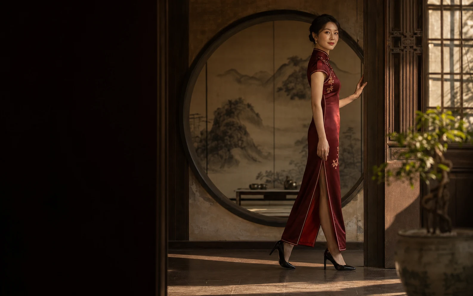 YUNSHANG 云裳 · 深红真丝旗袍东方时装大片